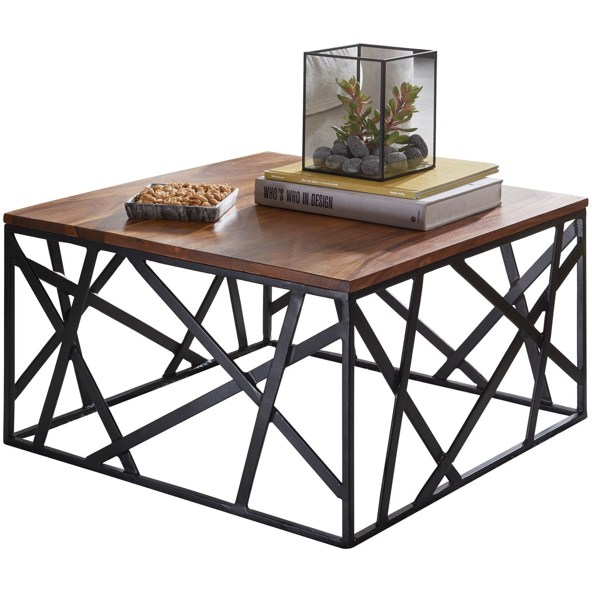 Nancy's Usseglio Salontafel - Koffietafel - Massief Sheeshamhout / Staal - 60 x 60 x 35 cm