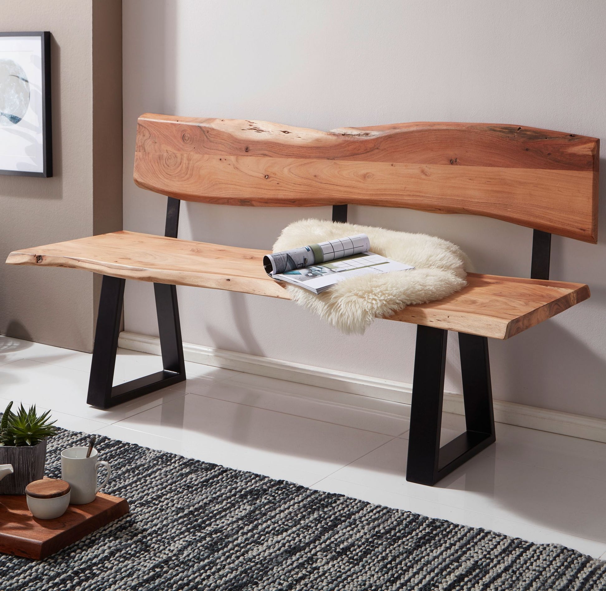 Nancy's Olney Eetkamerbank - Keukenbank - Zitbank - Bankje - Acaciahout - ± 160 x 60 x 85 cm