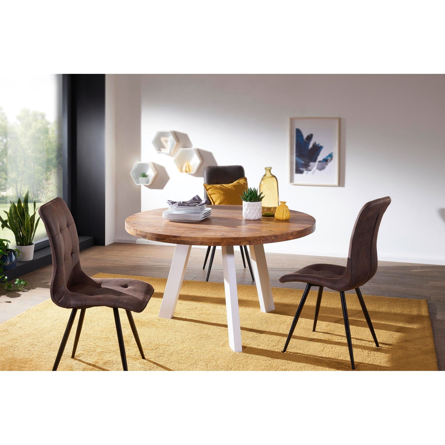Nancy's Eetkamertafel - Massief Houten Eettafel - Sheesham - Bruin - 130 x 77 x 130 cm