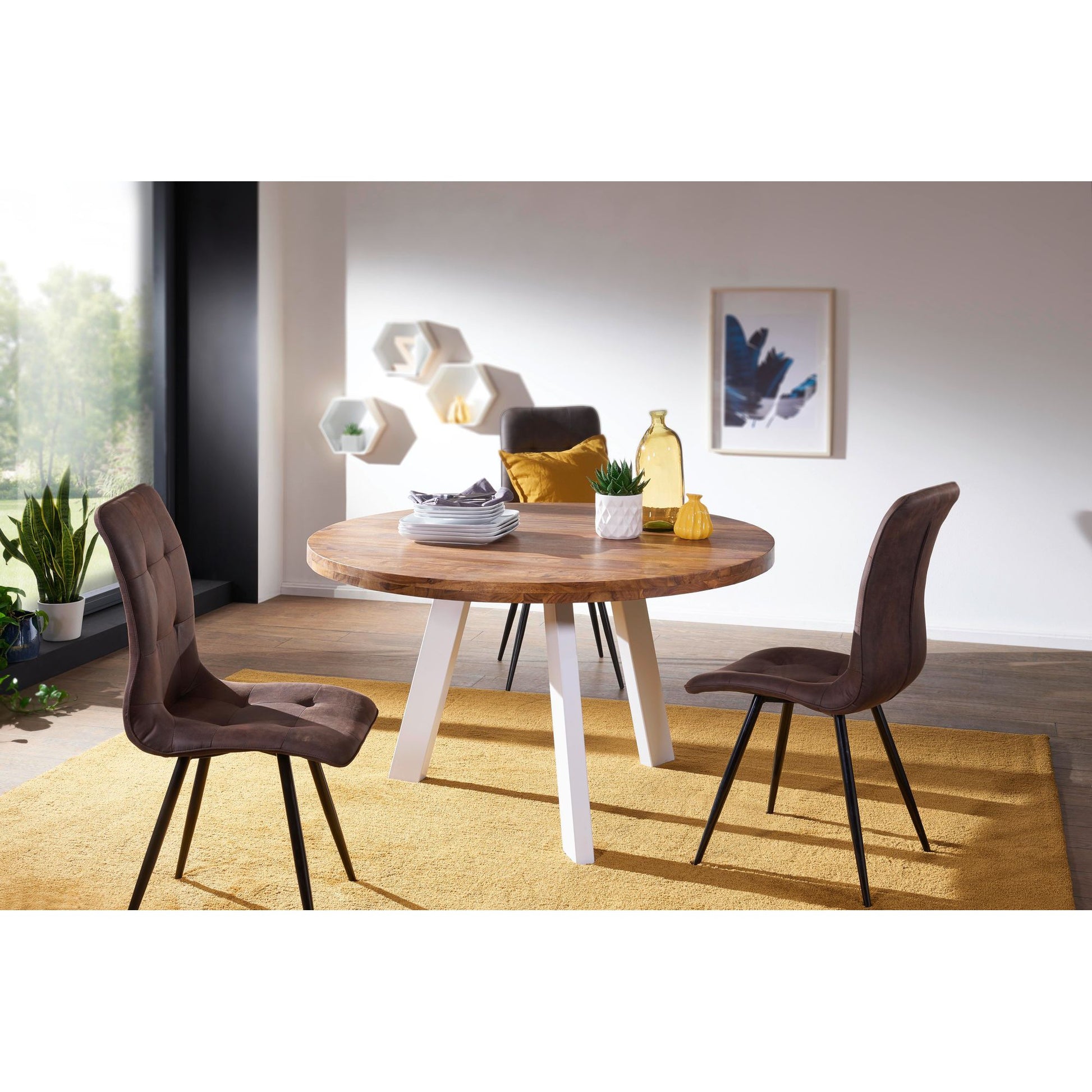 Nancy's Eetkamertafel - Massief Houten Eettafel - Sheesham - Bruin - 130 x 77 x 130 cm