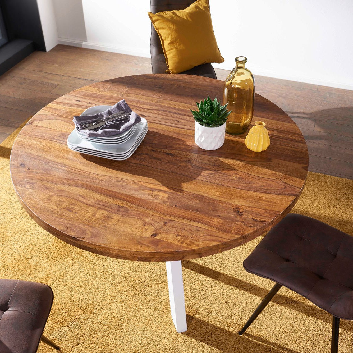 Nancy's Eetkamertafel - Massief Houten Eettafel - Sheesham - Bruin - 130 x 77 x 130 cm