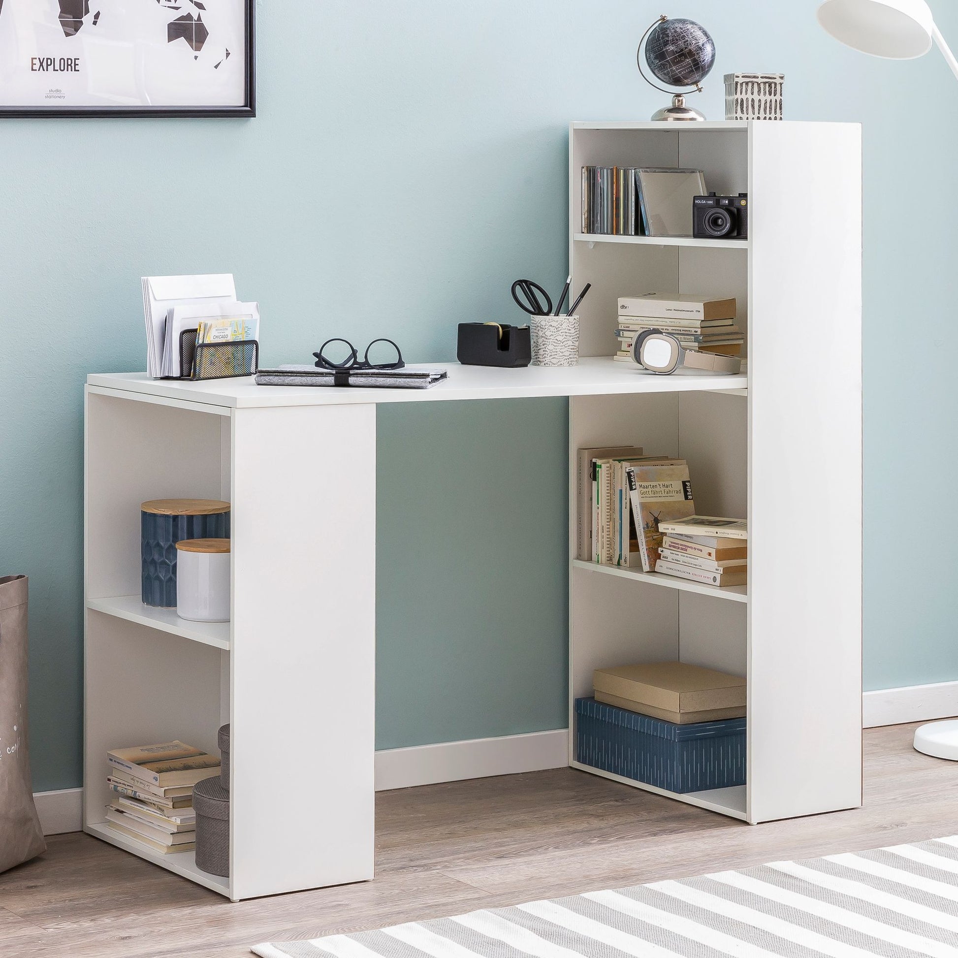 Nancy's Bulara Bureau - Moderne Computertafel - Met Opbergruimte - Wit - ± 120 x 55 x 120 cm