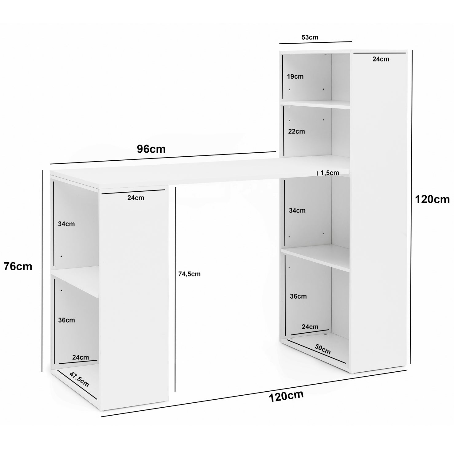 Nancy's Bulara Bureau - Moderne Computertafel - Met Opbergruimte - Wit - ± 120 x 55 x 120 cm