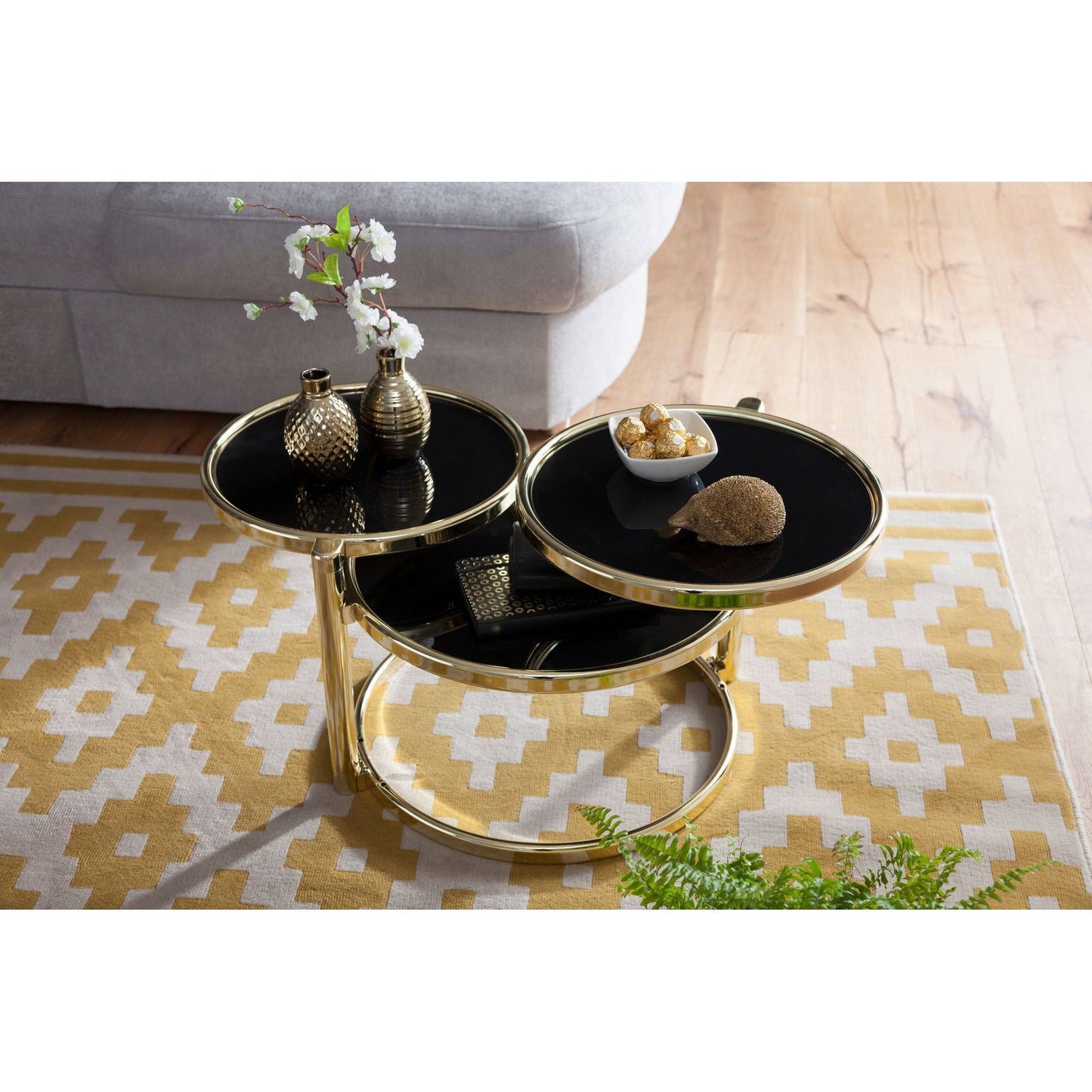 Nancy's Beaufort Salontafel - Koffietafel - Drielaags - Zwart / Goud - Glas / Staal