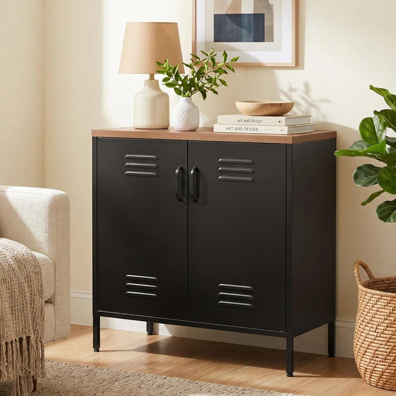 Nancy's Tenna Commode - Dressoir - Opbergkast - Zwart / Bruin - Staal / Kunststof - 80 x 40 x 80 cm