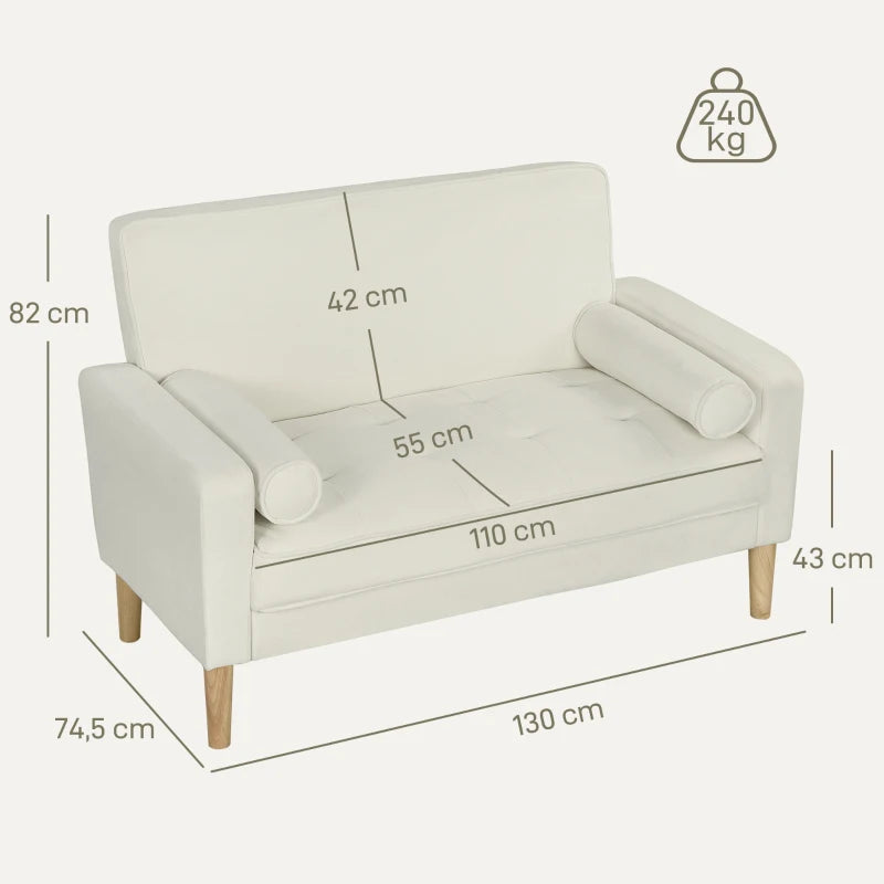 Nancy's Marcelli 2-Zitsbank - Zitbank - Crème wit - Fluweel - ± 130 x 75 x 80 cm