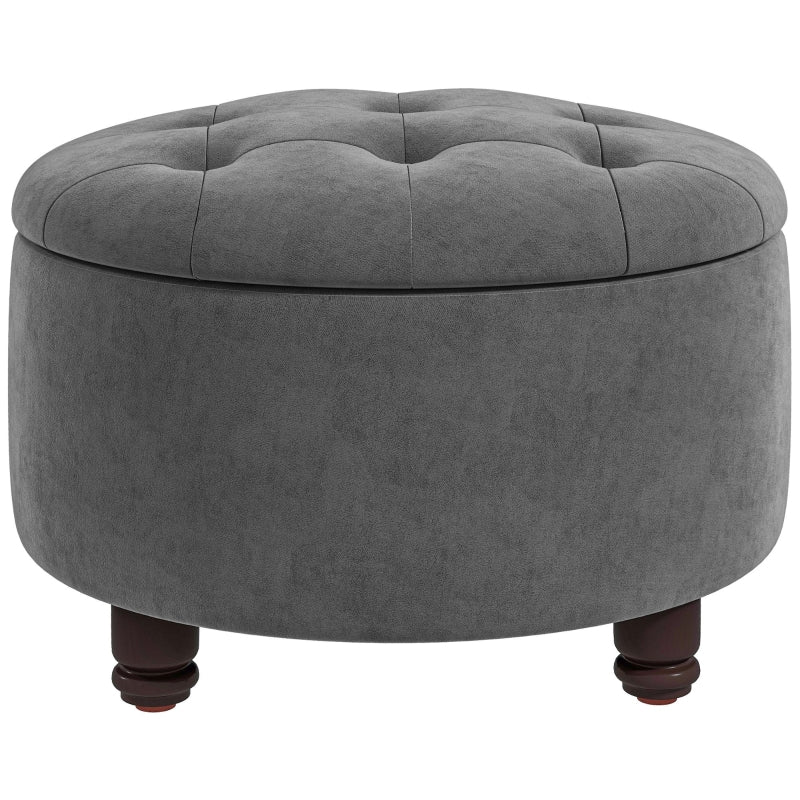 Nancy's Fernley Hocker - Poef - Voetensteun - Kruk - Opbergruimte - Polyester - Hout - Donkergrijs - 61 x 61 x 41.5 cm