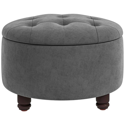 Nancy's Fernley Hocker - Poef - Voetensteun - Kruk - Opbergruimte - Polyester - Hout - Donkergrijs - 61 x 61 x 41.5 cm