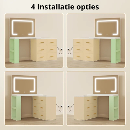 Nancy's Omegna Make Up Tafel - Kaptafel - LED-Spiegel - Met stopcontact en USB-aansluiting - Wit - ± 120 x 80 x 135 cm