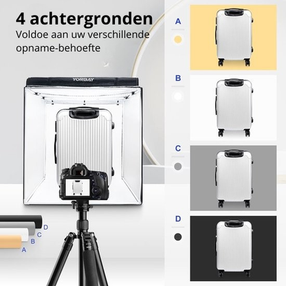 Yorbay Fotobox Fotostudio Met Dimbare LED-verlichting - 4 Achtergrondfolies - Zwart - 80 x 80 x 80cm