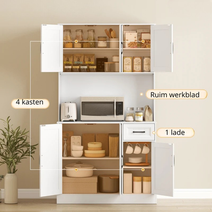 Nancy's Piode Keukenkast - Opbergkast - Voorraadkast - Wit - ± 100 x 40 x 180 cm