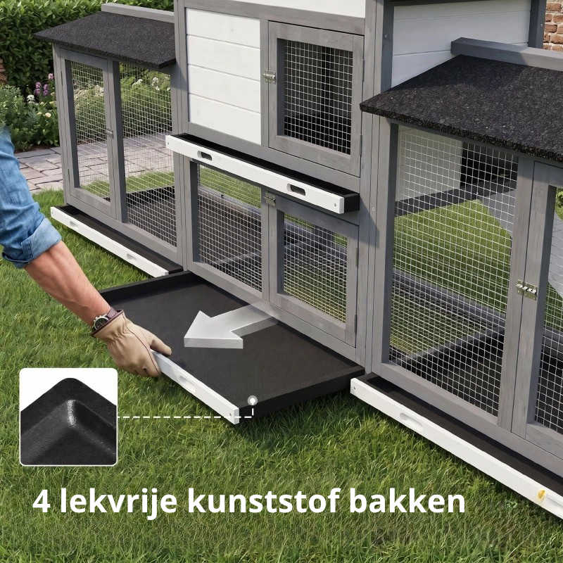 Nancy's Torgnon Konijnenhok - Konijnenverblijf - Grijs / Zwart - Dennenhout - ± 230 x 55 x 95 cm