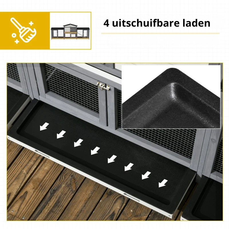 Nancy's Perca Dierenverblijf - Dierenhok - Konijnenhok - Grijs - Dennenhout - ± 230 x 55 x 95 cm