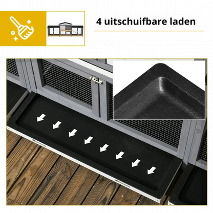 Nancy's Perca Dierenverblijf - Dierenhok - Konijnenhok - Grijs - Dennenhout - ± 230 x 55 x 95 cm