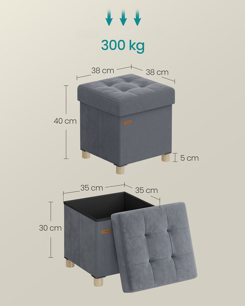 Nancy's Erbezzo Opbergbank - Hocker met opbergruimte - Kruk - Grijs - Fluweel - ± 40 x 40 x 40 cm