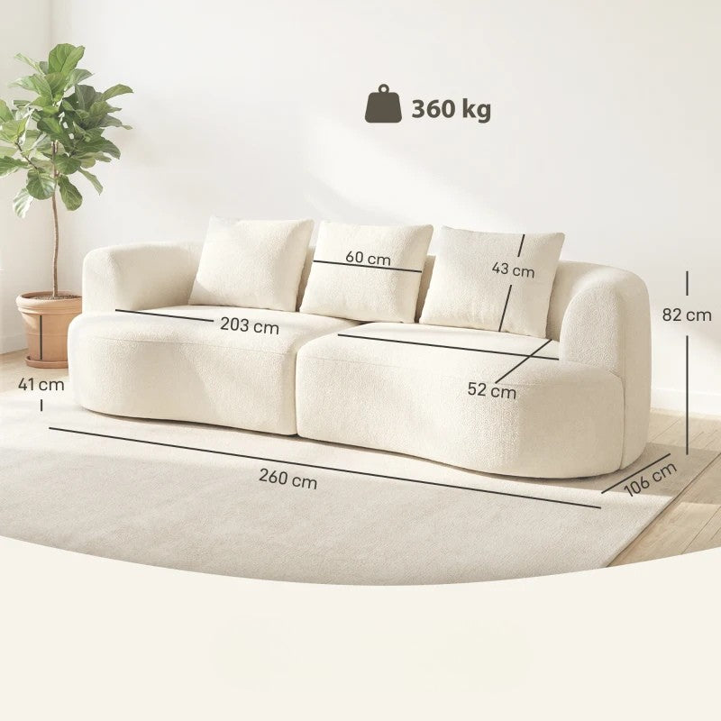 Nancy's Rosarno 3-Zitsbank - Sofa - Zitbank - Organisch - Crèmewit - Chenille - ± 260 x 105 x 80 cm