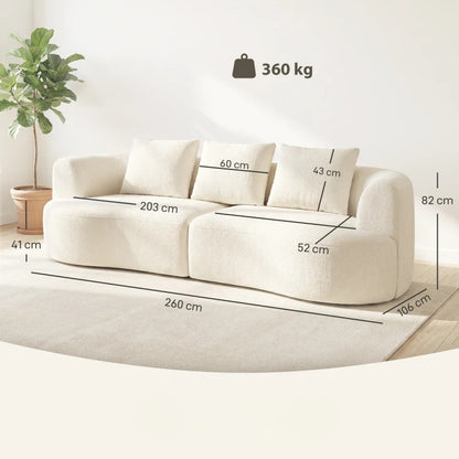 Nancy's Rosarno 3-Zitsbank - Sofa - Zitbank - Organisch - Crèmewit - Chenille - ± 260 x 105 x 80 cm