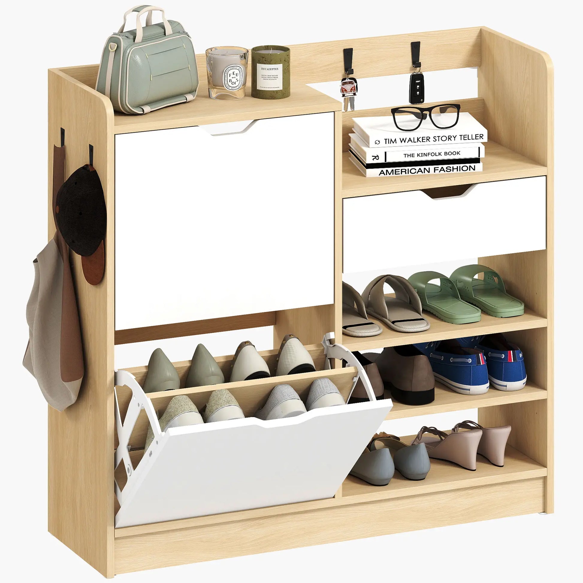 Nancy's Maleo Schoenenkast - Opbergkast voor schoenen - Schoenenrek - Naturel - ± 90 x 30 x 90 cm