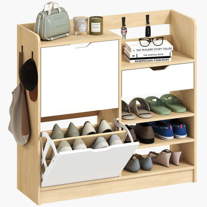 Nancy's Maleo Schoenenkast - Opbergkast voor schoenen - Schoenenrek - Naturel - ± 90 x 30 x 90 cm