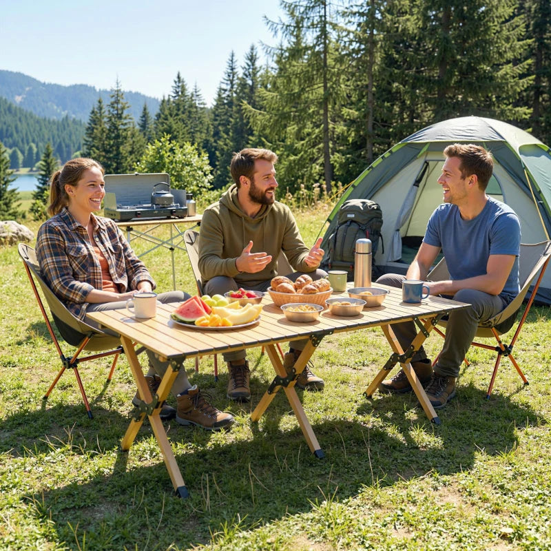 Nancy's Solesino Picknicktafel - Campingtafel - Kampeertafel - Eiken - Aluminium - ± 115 x 60 x 45 cm