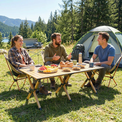Nancy's Solesino Picknicktafel - Campingtafel - Kampeertafel - Eiken - Aluminium - ± 115 x 60 x 45 cm