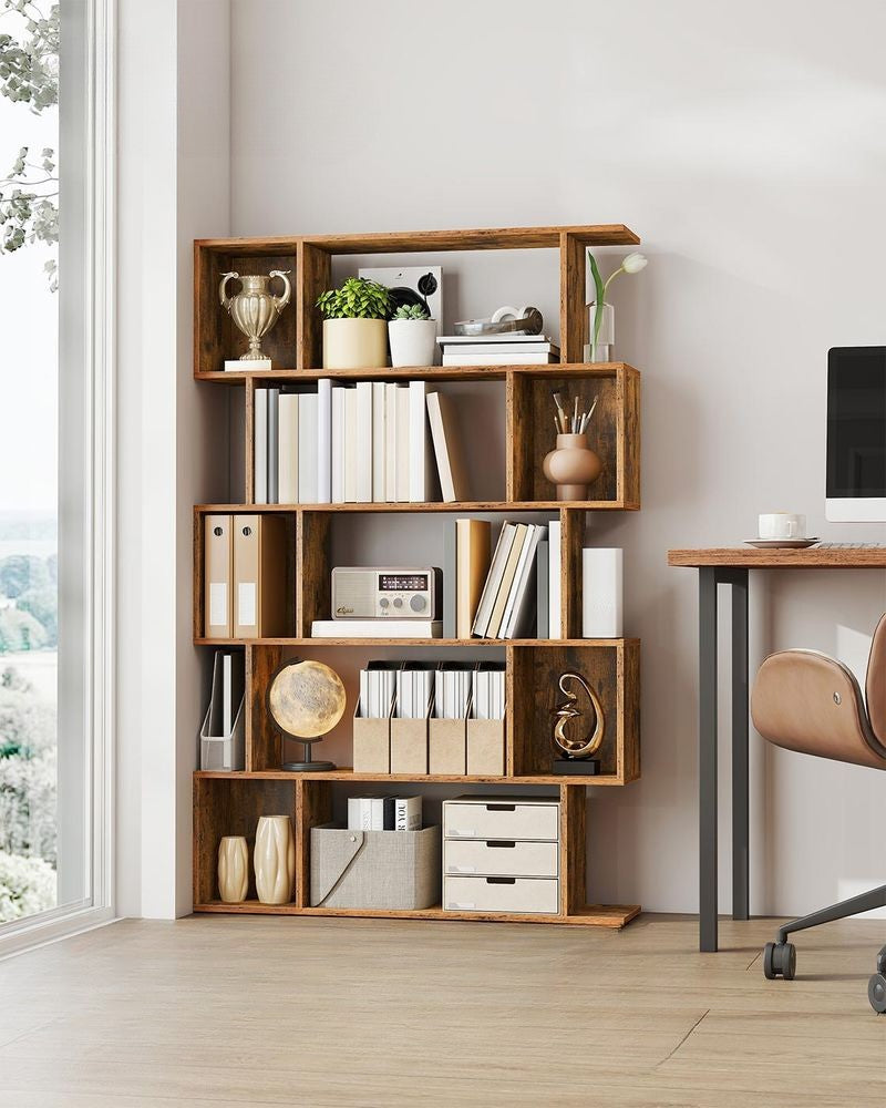 Nancy's Mesero Boekenkast - Opbergkast - Vitrinekast - S-vorm - Bruin - ± 90 x 25 x 160 cm