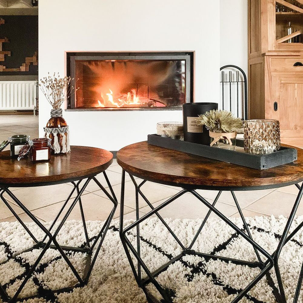 Nancy's Ramsgate Salontafel Set Bruin- Bijzettafel - Staal - Spaanplaat - Vintage - 50 x 40 cm Ø x H + 40 x 36 cm Ø x H