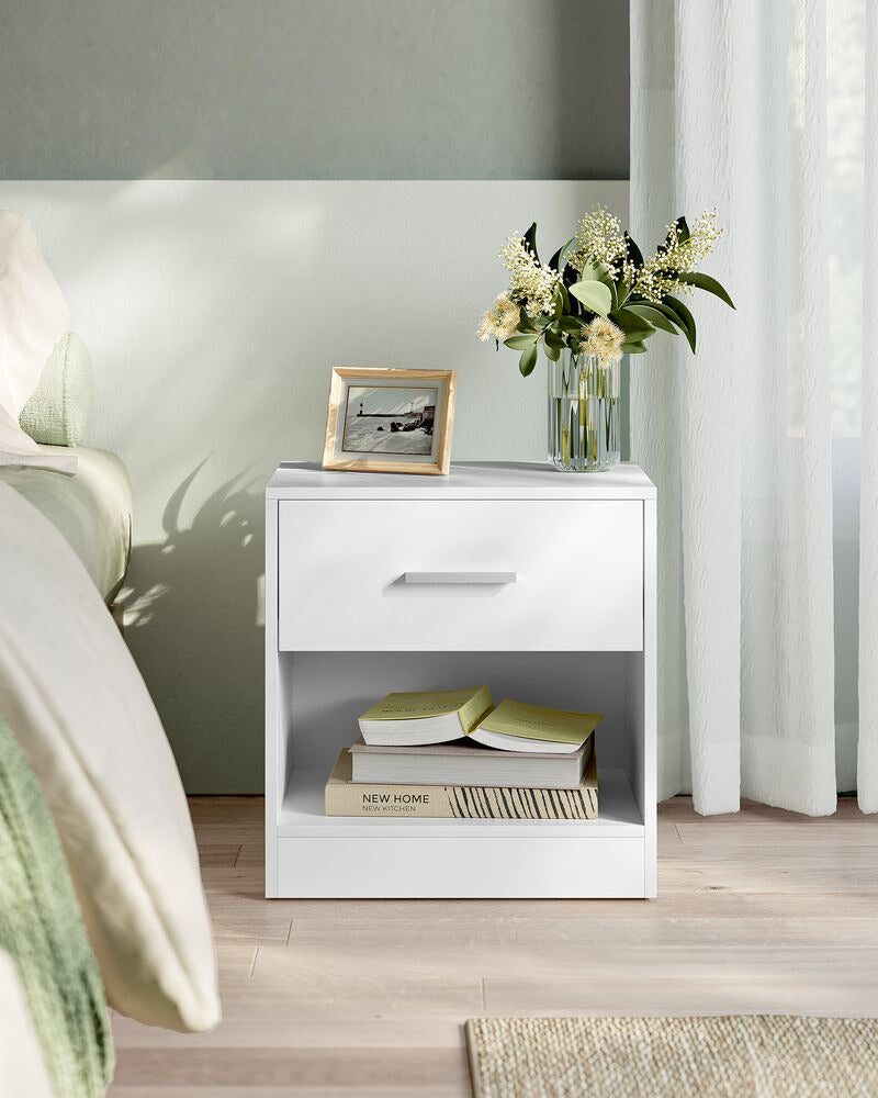 Nancy's Askern Bedside Table White - Side table with drawer - Modern - 39 x 28 x 41 cm