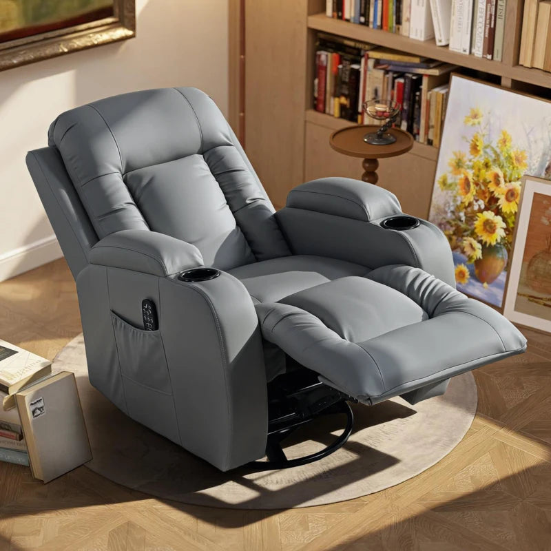 Nancy's Pollina Massagestoel - Relaxfauteuil met massagefunctie - Verwarmde massage - Schommel- en draaifunctie - Lichtgrijs - Kunstleer