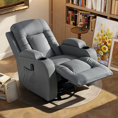 Nancy's Pollina Massagestoel - Relaxfauteuil met massagefunctie - Verwarmde massage - Schommel- en draaifunctie - Lichtgrijs - Kunstleer