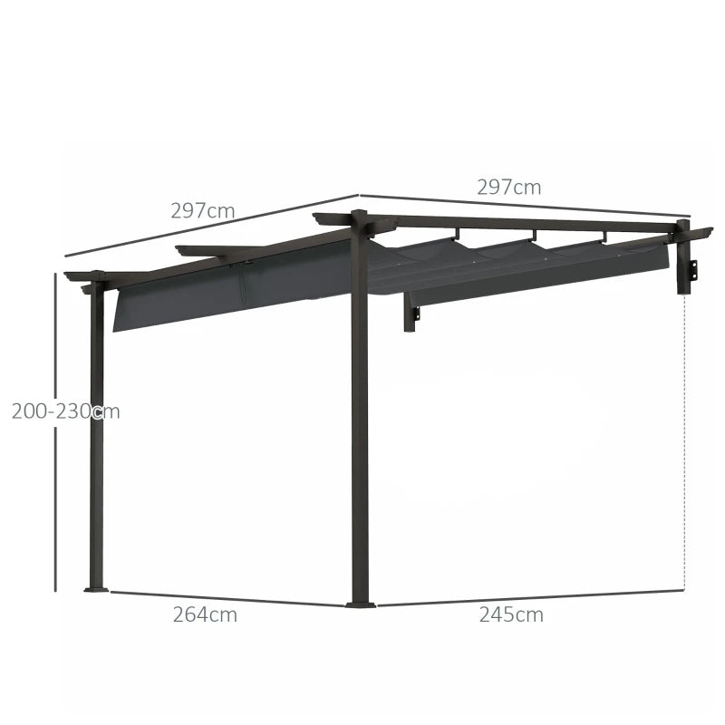 Nancy's Susegana Terrasoverkapping - Uitschuifbaar dak - Paviljoen - UV-Bescherming - Grijs - ± 295 x 295 x 200/230 cm