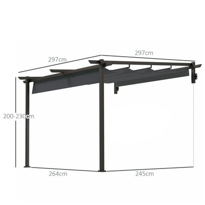 Nancy's Susegana Terrasoverkapping - Uitschuifbaar dak - Paviljoen - UV-Bescherming - Grijs - ± 295 x 295 x 200/230 cm