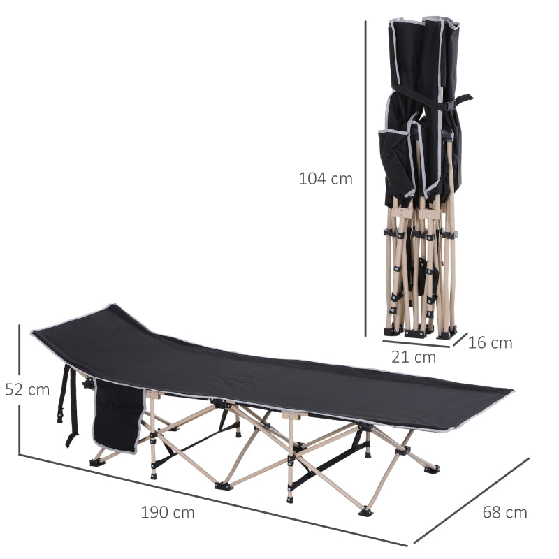 Nancy's Valladolid Stretcher - Camping bed - Field bed - Black - ± 190 x 70 x 50 cm