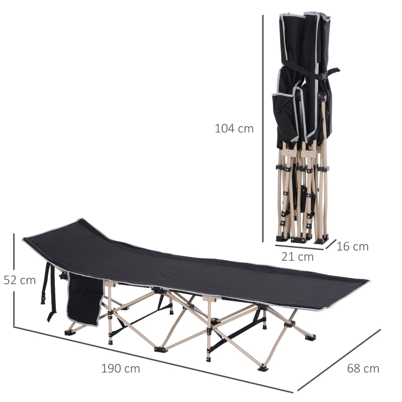 Nancy's Valladolid Stretcher - Campingbed - Veldbed - Zwart - ± 190 x 70 x 50 cm