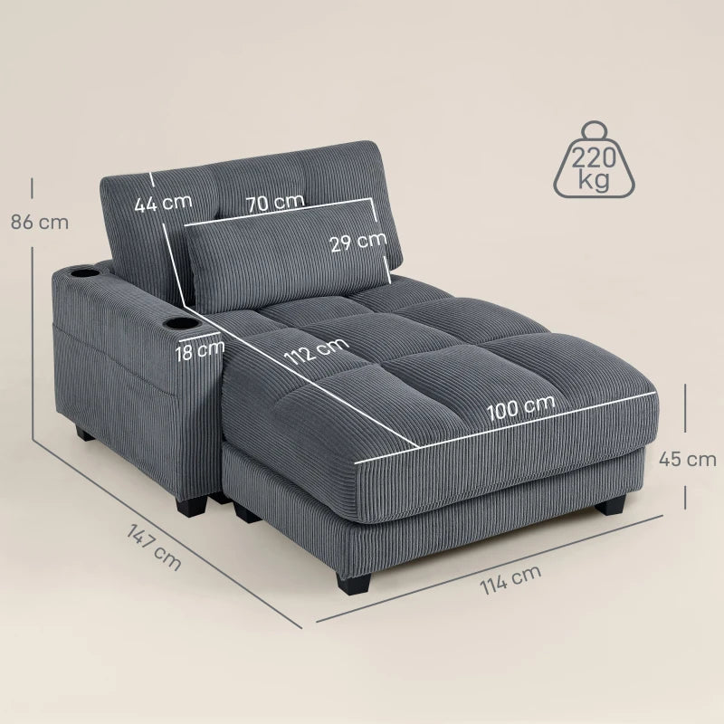 Nancy's Ostiglia 1-Zitsbank - Lounge Fauteuil - Slaapbank - Met Bekerhouders - Donkergrijs - Corduroy