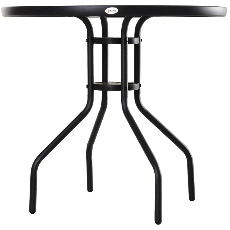 Nancy's Jesup Tuintafel - Balkontafel - Bistrotafel met Parsolgat - Zwart - Glas - ± Ø 80 x 70 cm