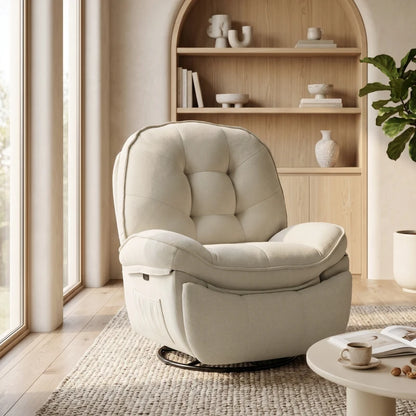 Nancy's Teolo Lounge Fauteuil - Relax Stoel - Loungestoel - Draai-, schommel en ligfunctie - Crèmewit - Chenille