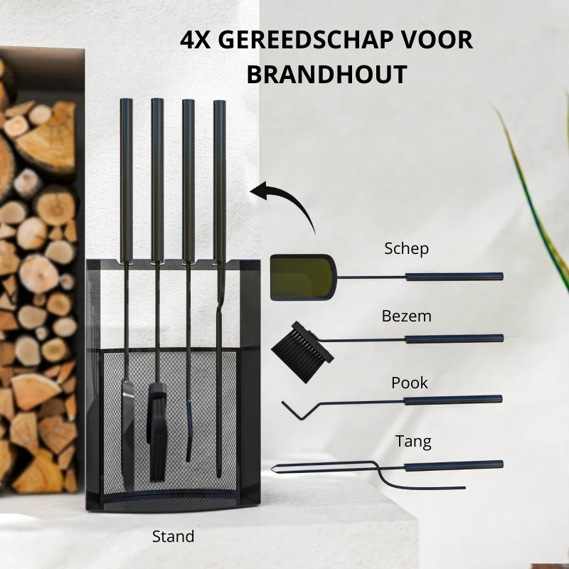 Nancy's Mottalciata Haardgereedschap Set - Openhaardset - Haardset - Zwart - Staal