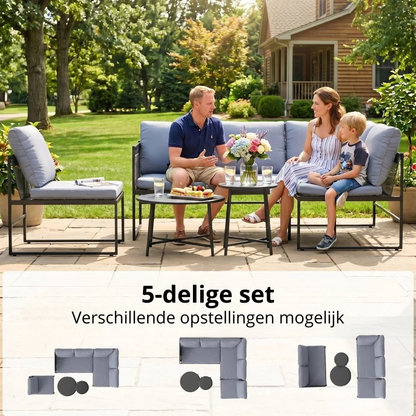 Nancy's Sorrento Loungeset - 5-Delige Tuinmeubelset - Lounge Set - Tuin Set - Grijs / Zwart