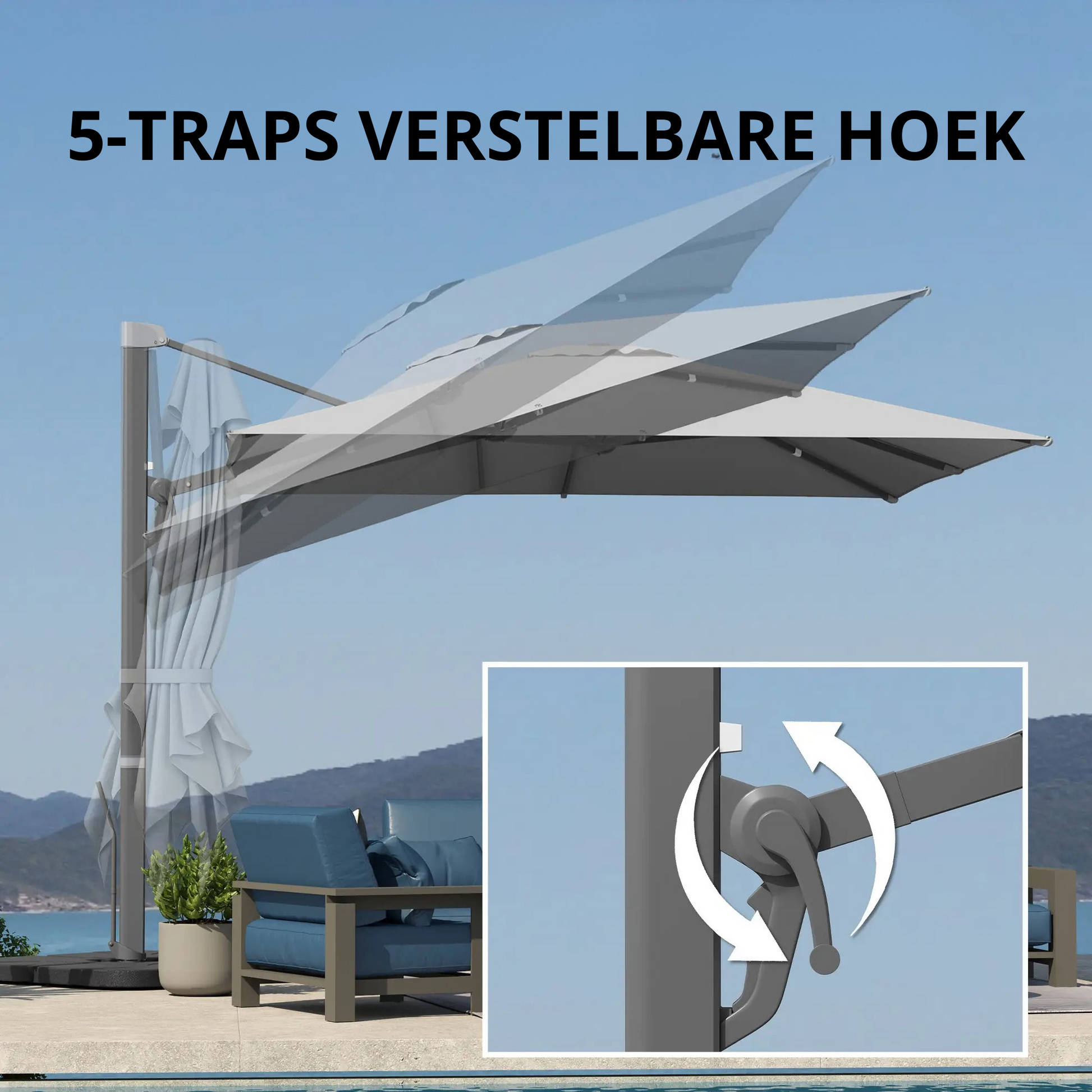 Nancy's Ciampino Parasol - Tuinparasol - Draaibaar en kantelbaar - Grijs - ± Ø 300 cm