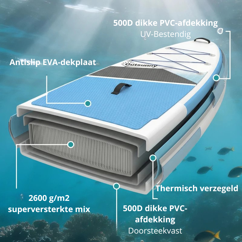 Nancy's Puntone Stand-Up Paddleboard - Kajak Board - Paddle Board - Blauw - ± 320 x 80 x 15 cm