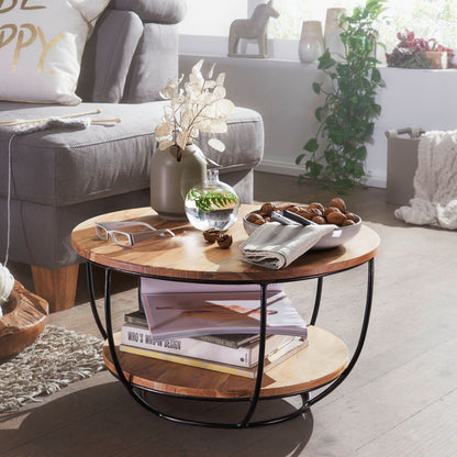 Nancy's Trofarello Salontafel - Koffietafel - Bijzettafel - Rond - Massief Acaciahout / Staal - ± 60 x 60 x 35 cm