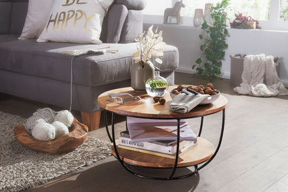 Nancy's Trofarello Salontafel - Koffietafel - Bijzettafel - Rond - Massief Acaciahout / Staal - ± 60 x 60 x 35 cm