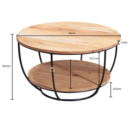 Nancy's Trofarello Salontafel - Koffietafel - Bijzettafel - Rond - Massief Acaciahout / Staal - ± 60 x 60 x 35 cm