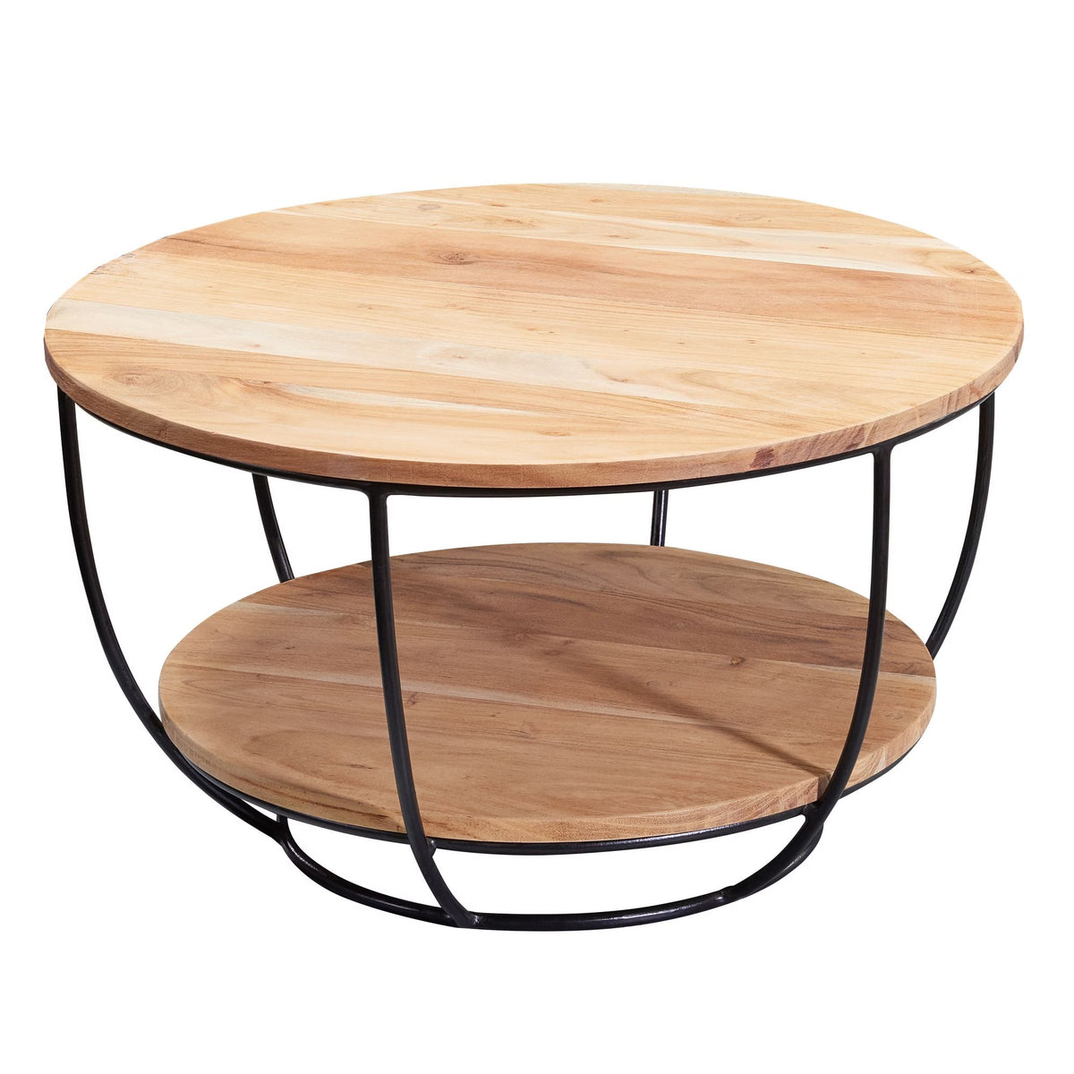 Nancy's Trofarello Salontafel - Koffietafel - Bijzettafel - Rond - Massief Acaciahout / Staal - ± 60 x 60 x 35 cm