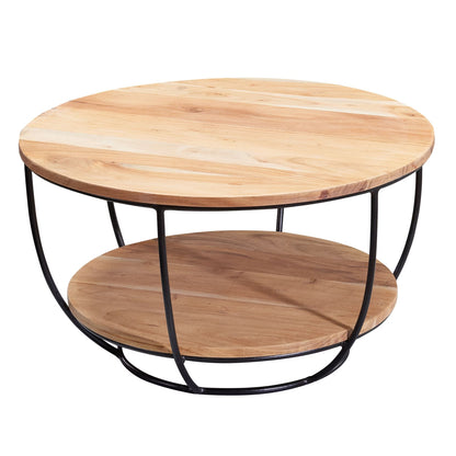 Nancy's Trofarello Salontafel - Koffietafel - Bijzettafel - Rond - Massief Acaciahout / Staal - ± 60 x 60 x 35 cm