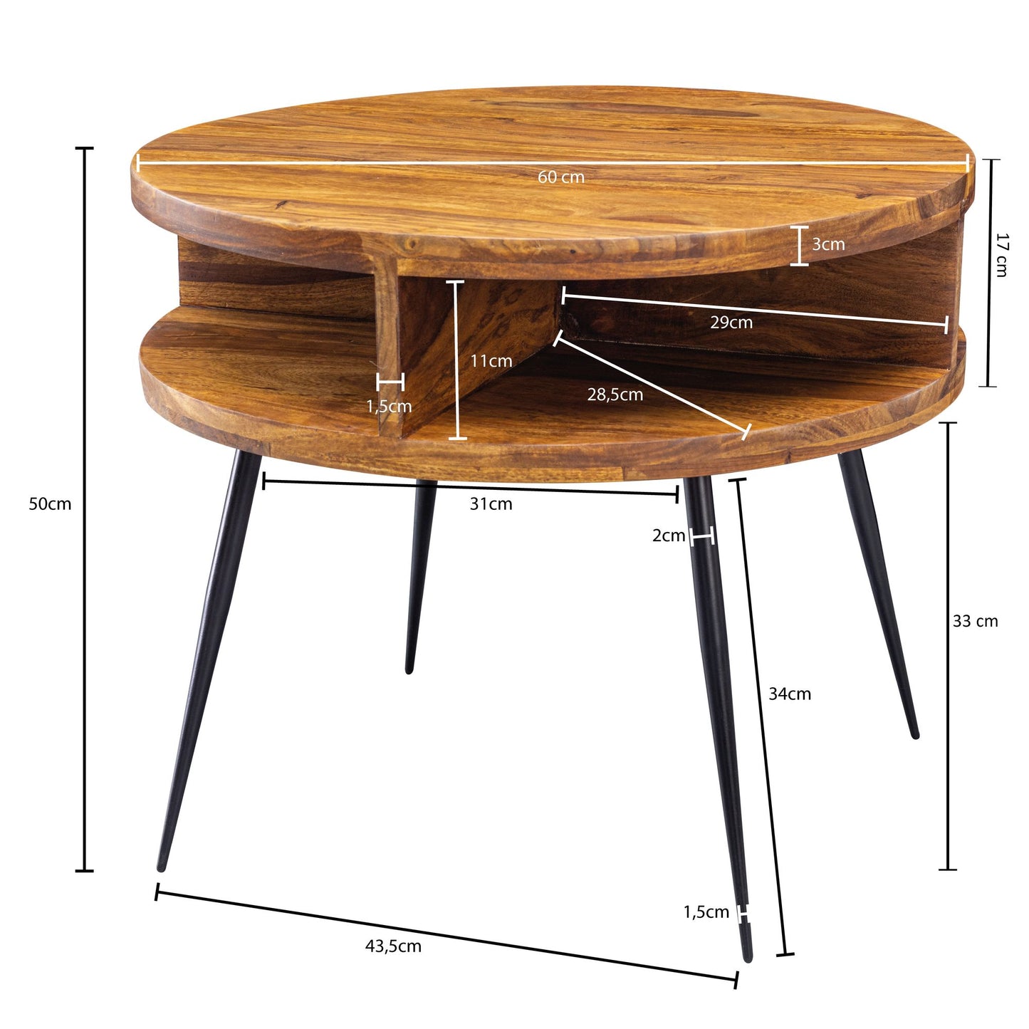 Nancy's Inava Salontafel - Koffietafel - Bijzettafel - Massief Sheesham Hout - Ø 60 x 50 cm