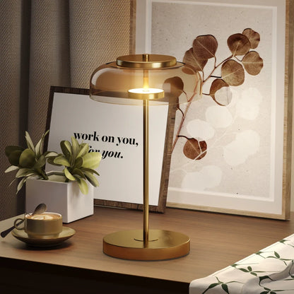 Nancy's Palinuro Tafellamp - Bureaulamp - LED-Lamp - Glas / Staal - Goud + Amberkleurig