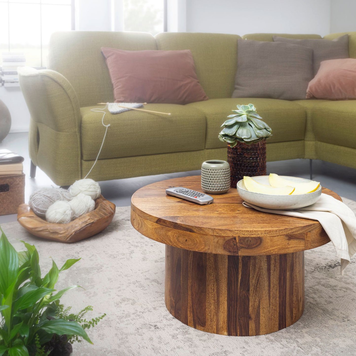 Nancy's Yumo Salontafel - Koffietafel - Bijzettafel - Massief Sheesham Hout - Ø 60 x 30 cm