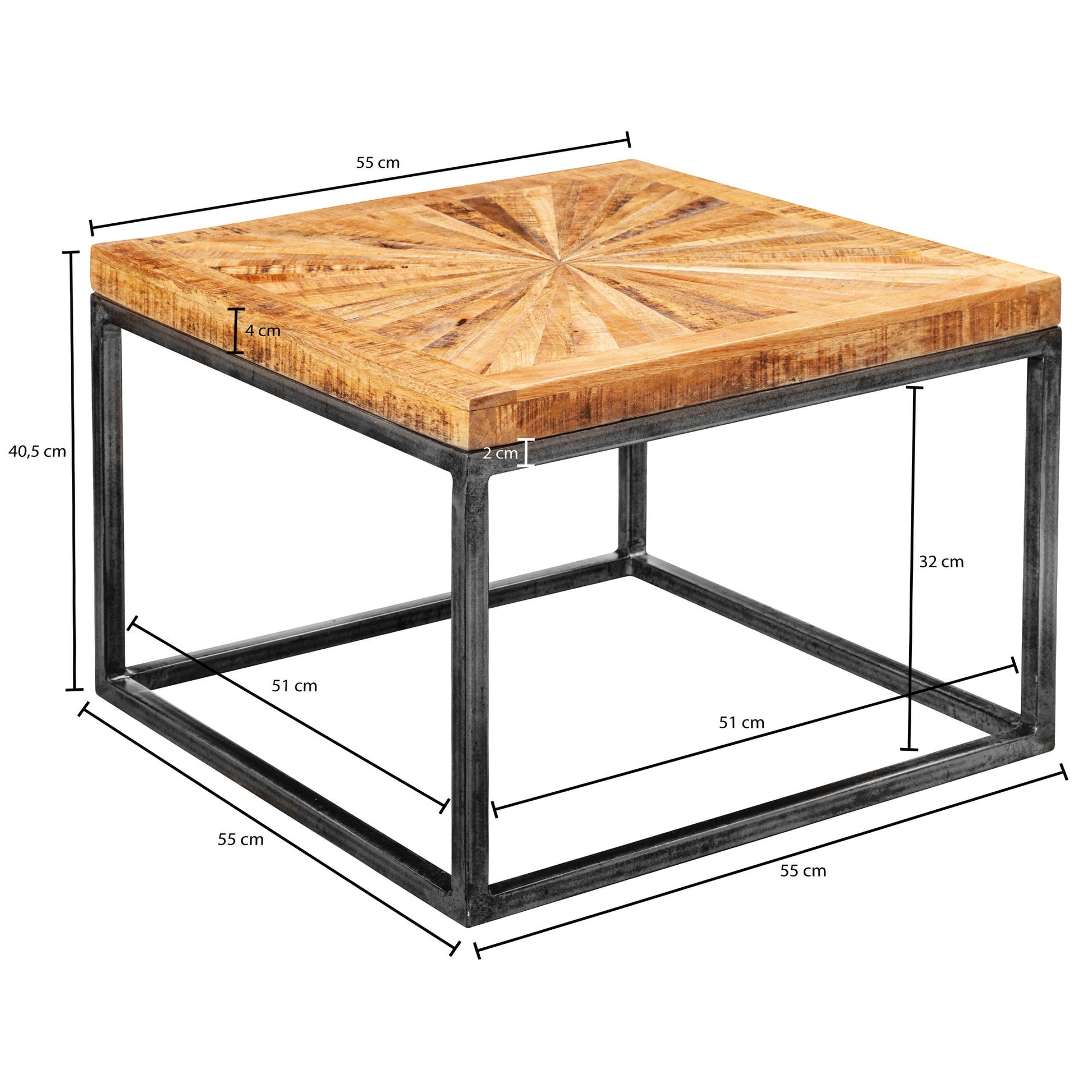 Nancy's Indari Salontafel - Koffietafel - Bijzettafel - Mangohout - ± 55 x 55 x 40 cm